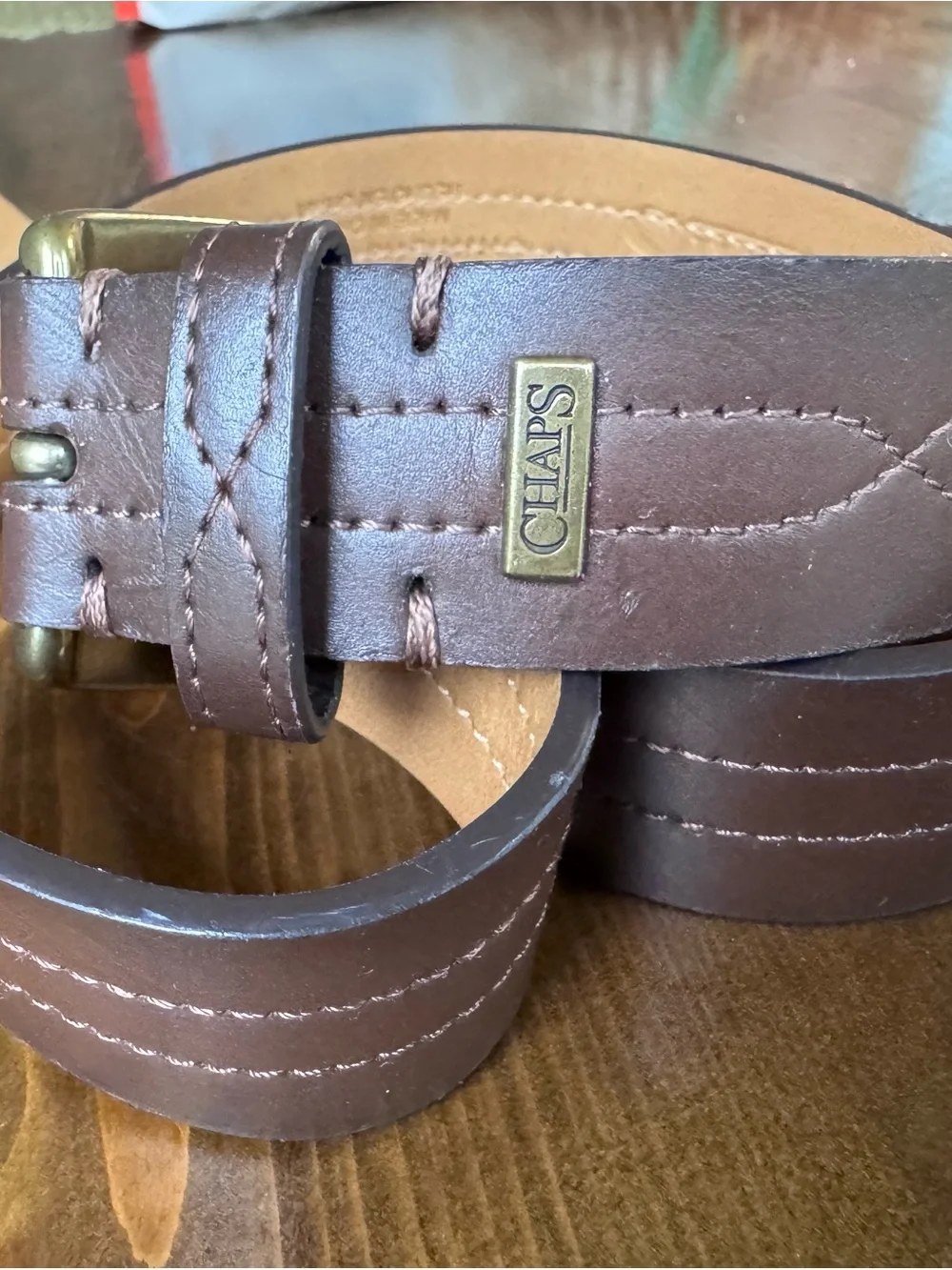 Chaps Brown Leather Belt with Brass-Tone Buckle 37.5 in long
